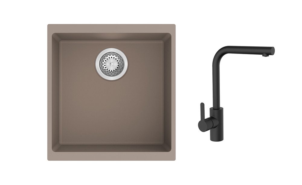 K-StrongSinks S3 Set dřez Hron 430x460mm granit béžová + Baterie Ipoly černá