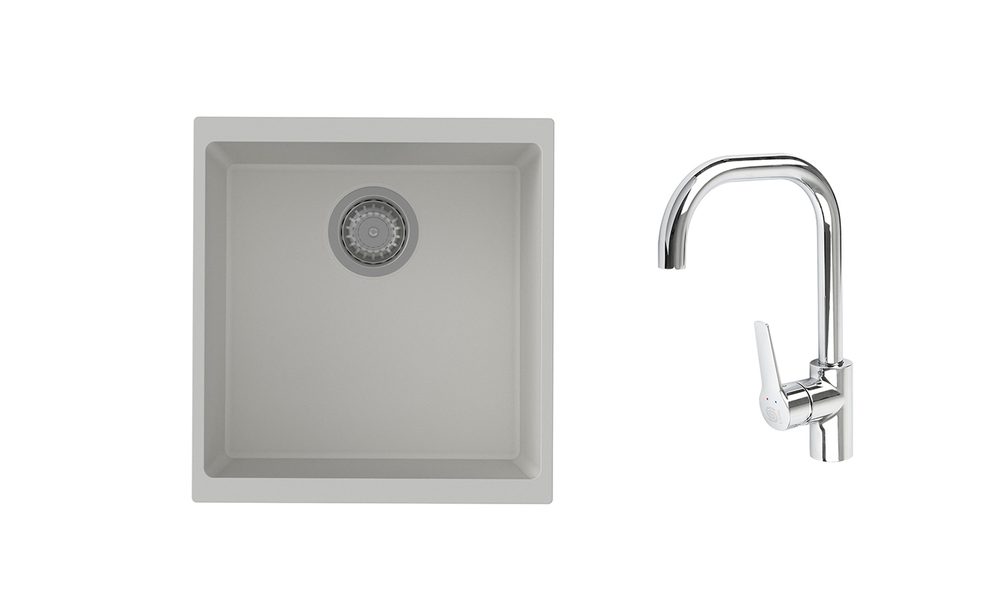 K-StrongSinks S3 Set dřez Hron 430x460mm granit bílá + Baterie Garonne chrom