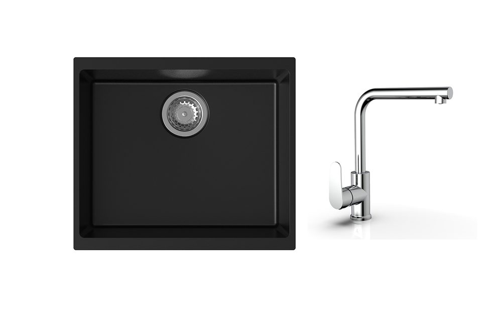 K-StrongSinks S3 Set dřez Hron 530x460mm granit černá + Baterie Stréva chrom