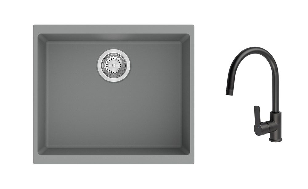 K-StrongSinks S3 Set dřez Hron 530x460mm granit šedá + Baterie Loira černá