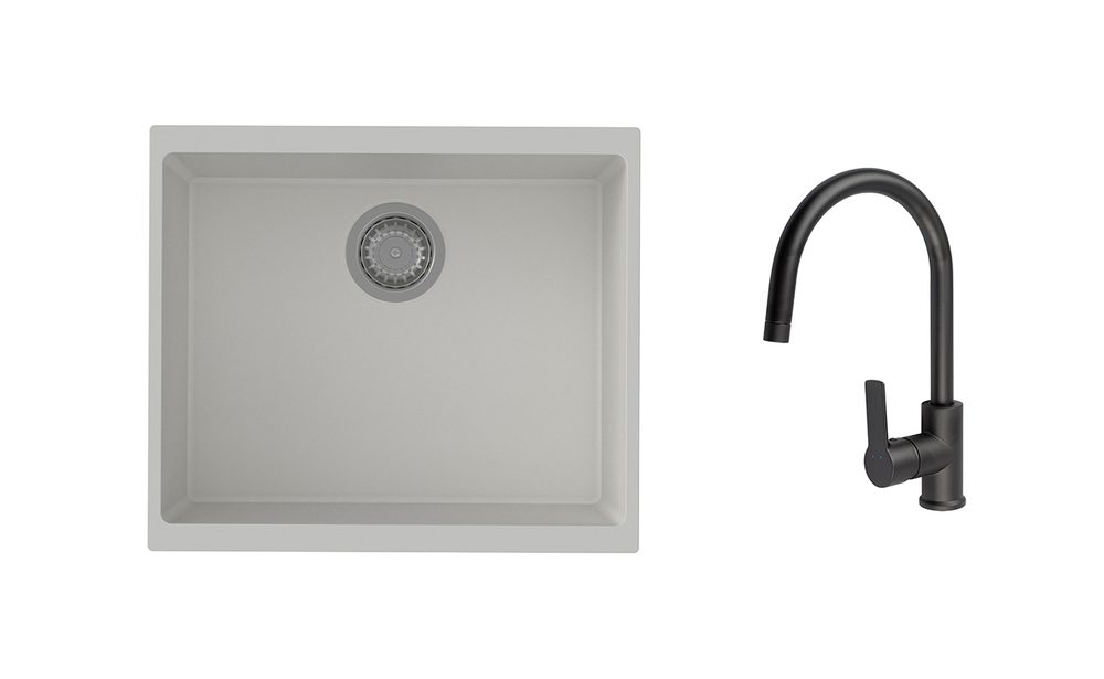 K-StrongSinks S3 Set dřez Hron 530x460mm granit bílá + Baterie Loira černá