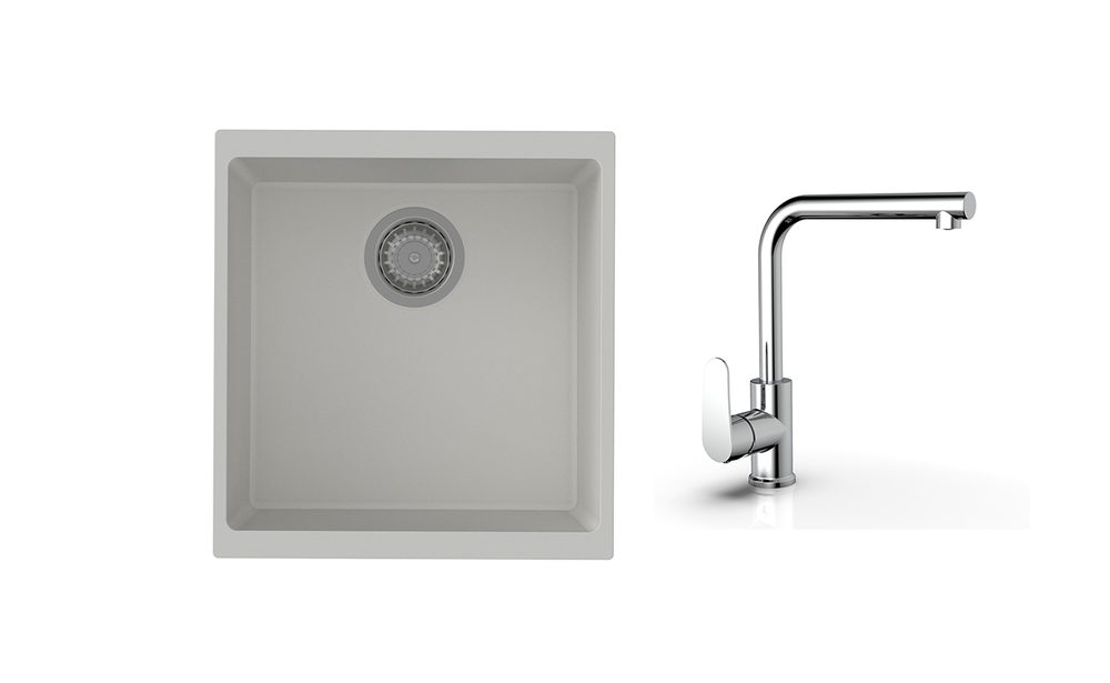 K-StrongSinks S3 Set dřez Hron 430x460mm granit bílá + Baterie Stréva chrom
