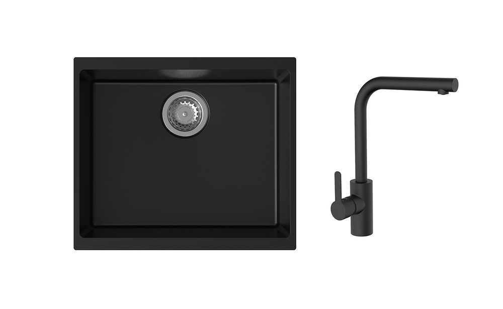 K-StrongSinks S3 Set dřez Hron 530x460mm granit černá + Baterie Ipoly černá