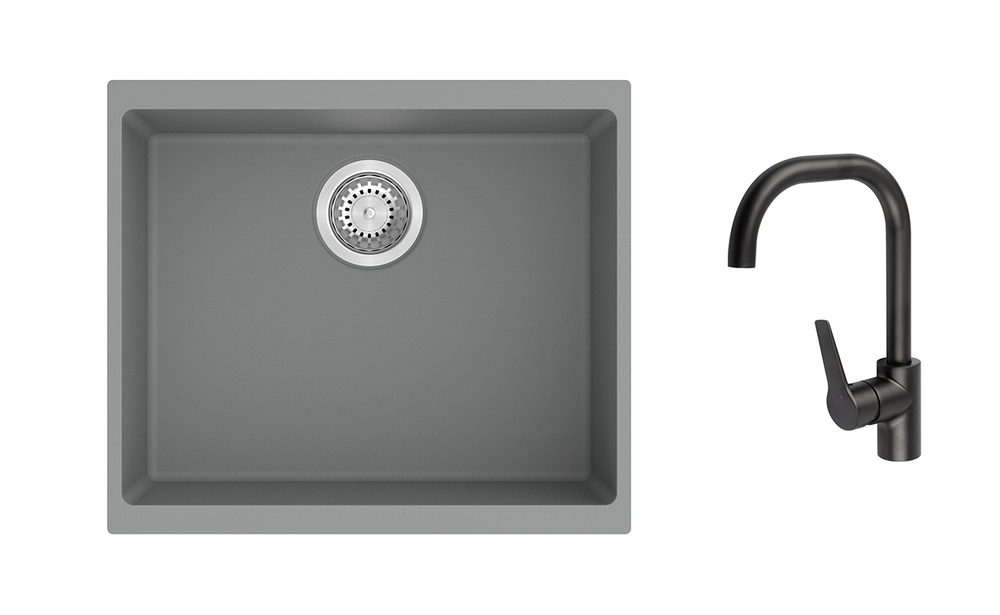 K-StrongSinks S3 Set dřez Hron 530x460mm granit šedá + Baterie Garonne černá