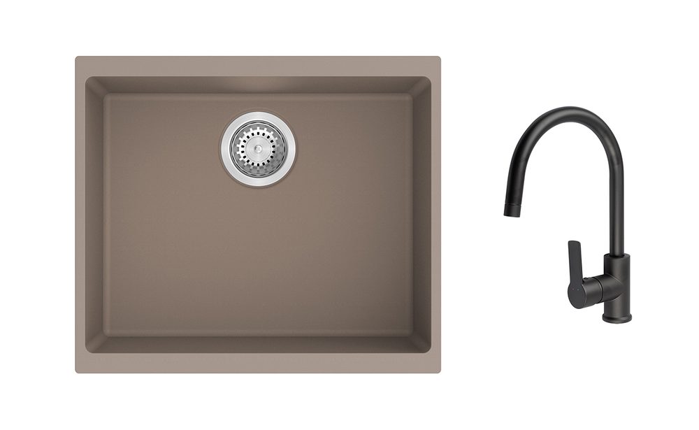 K-StrongSinks S3 Set dřez Hron 530x460mm granit béžová + Baterie Loira černá