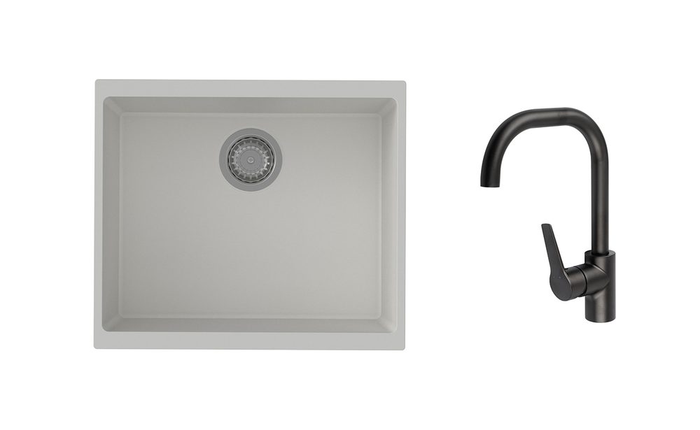 K-StrongSinks S3 Set dřez Hron 530x460mm granit bílá + Baterie Garonne černá