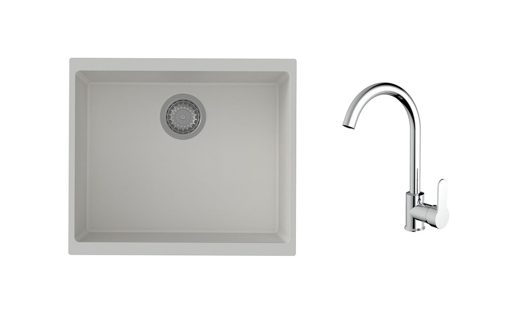K-StrongSinks S3 Set dřez Hron 530x460mm granit bílá + Baterie Seina chrom