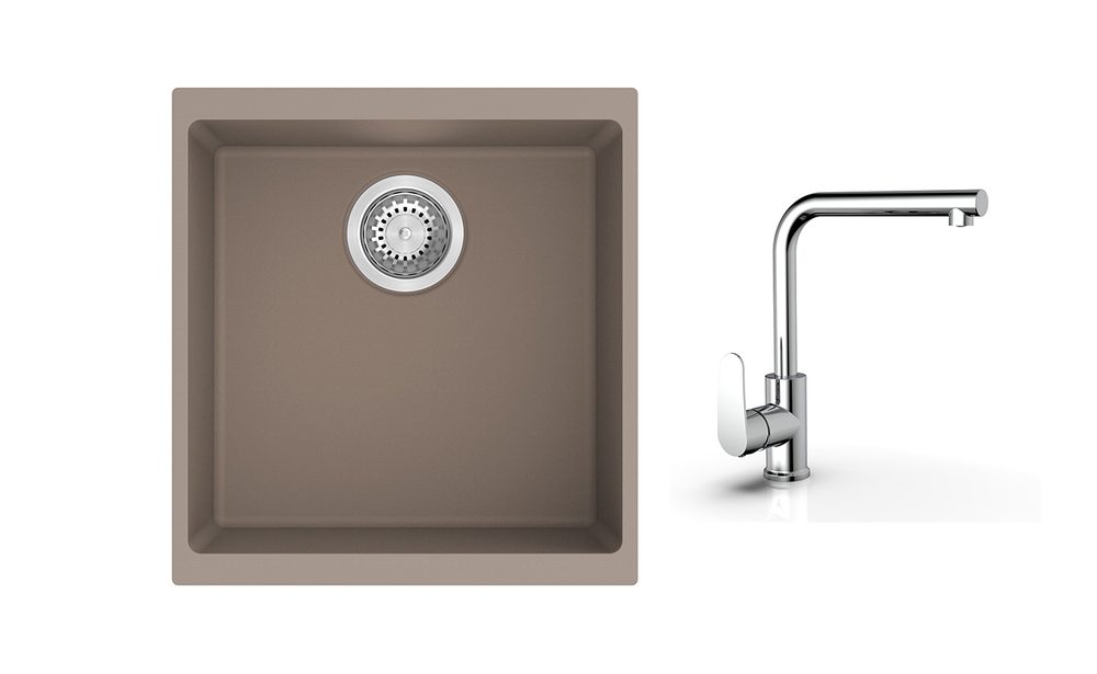 K-StrongSinks S3 Set dřez Hron 430x460mm granit béžová + Baterie Stréva chrom