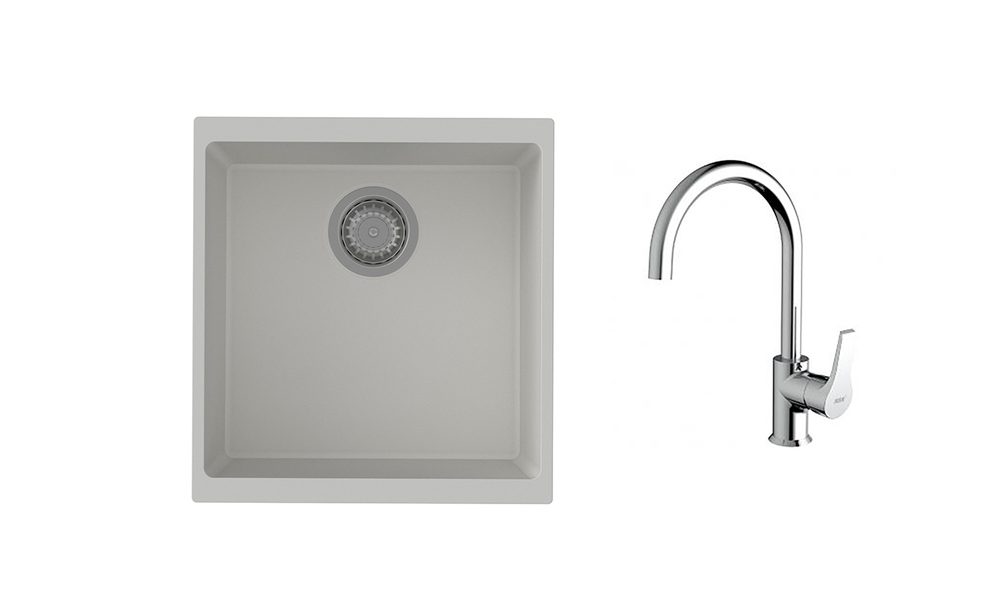 K-StrongSinks S3 Set dřez Hron 430x460mm granit bílá + Baterie Rhona chrom
