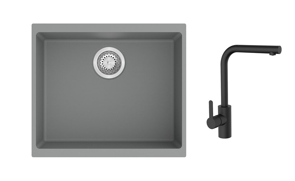 K-StrongSinks S3 Set dřez Hron 530x460mm granit šedá + Baterie Ipoly černá