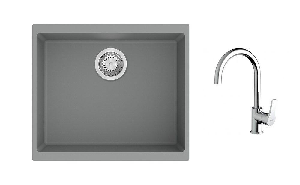K-StrongSinks S3 Set dřez Hron 530x460mm granit šedá + Baterie Rhona chrom