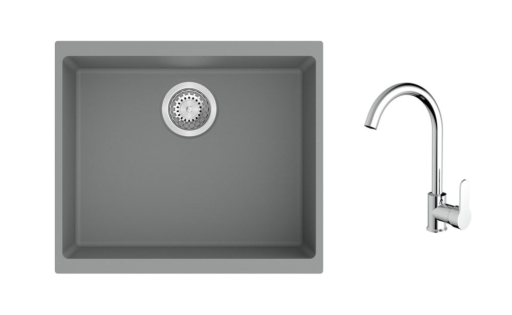 K-StrongSinks S3 Set dřez Hron 530x460mm granit šedá + Baterie Seina chrom