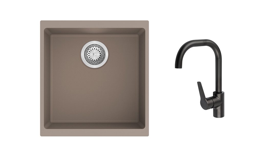 K-StrongSinks S3 Set dřez Hron 430x460mm granit béžová + Baterie Garonne černá