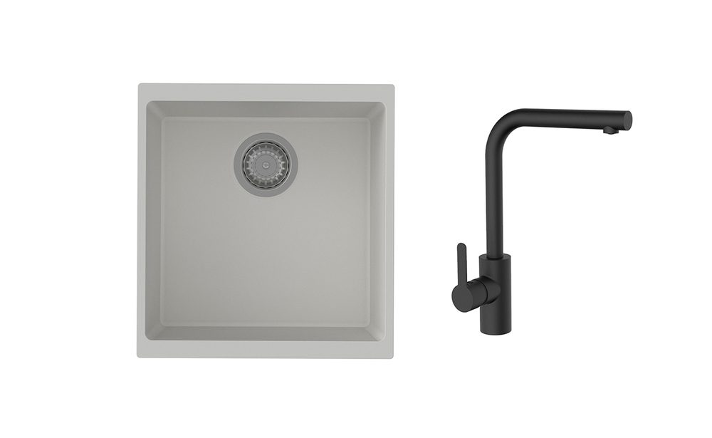 K-StrongSinks S3 Set dřez Hron 430x460mm granit bílá + Baterie Ipoly černá