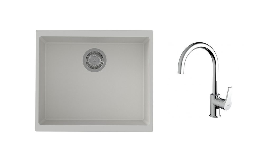 K-StrongSinks S3 Set dřez Hron 530x460mm granit bílá + Baterie Rhona chrom