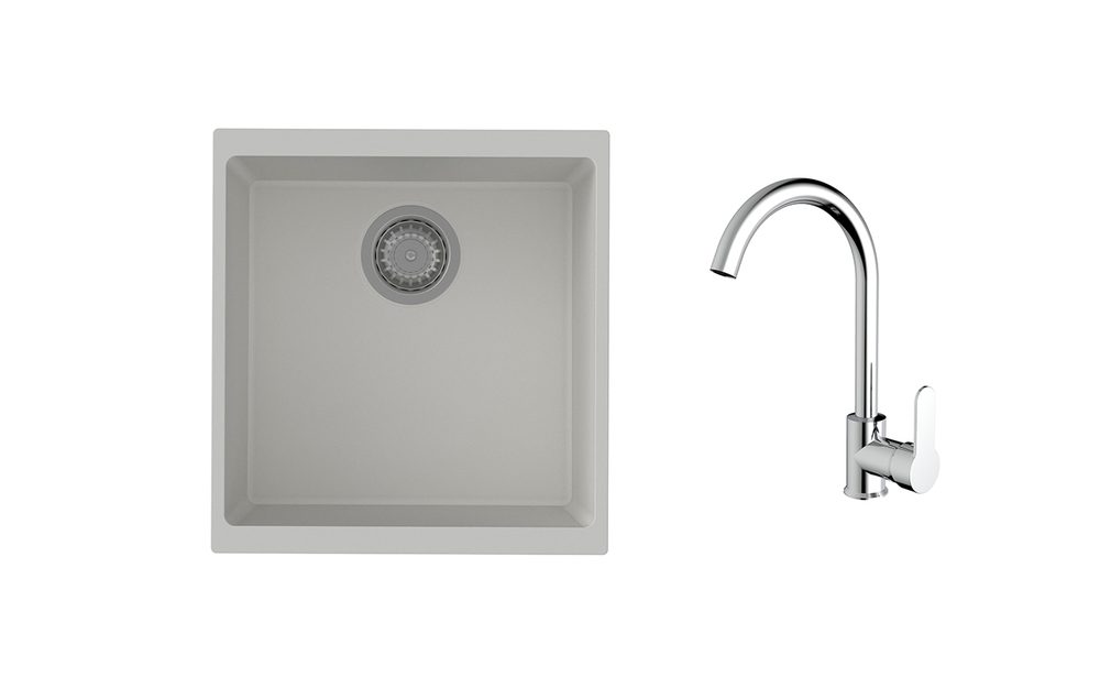 K-StrongSinks S3 Set dřez Hron 430x460mm granit bílá + Baterie Seina chrom