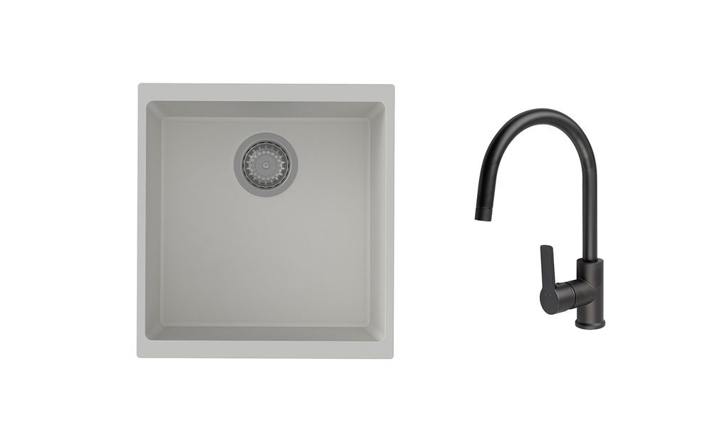 K-StrongSinks S3 Set dřez Hron 430x460mm granit bílá + Baterie Loira černá