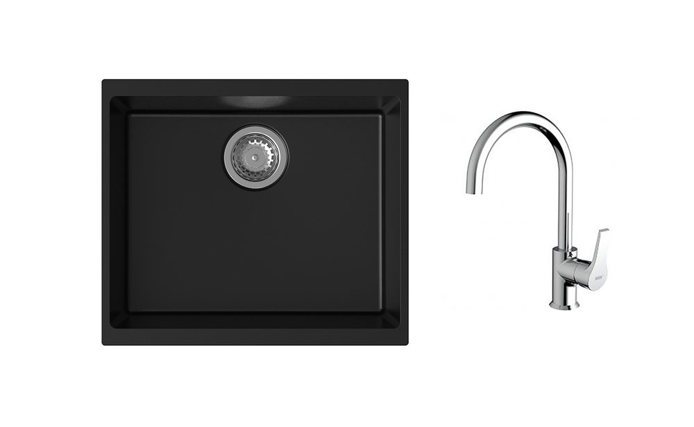 K-StrongSinks S3 Set dřez Hron 530x460mm granit černá + Baterie Rhona chrom