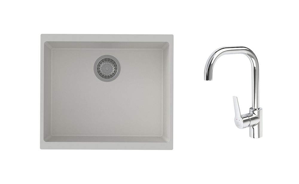 K-StrongSinks S3 Set dřez Hron 530x460mm granit bílá + Baterie Garonne chrom