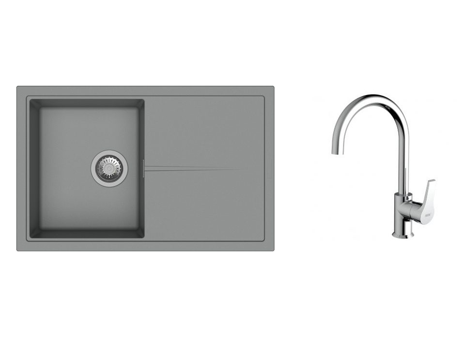K-StrongSinks S3 Set dřez Labe 780x500mm granit šedá + Baterie Rhona chrom
