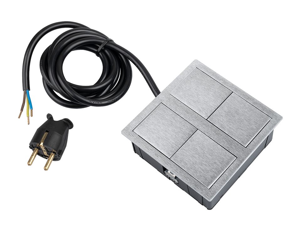VersaHit Dual elektrická zásuvka 1x 230V Schuko, USB A/C 5V broušený hliník