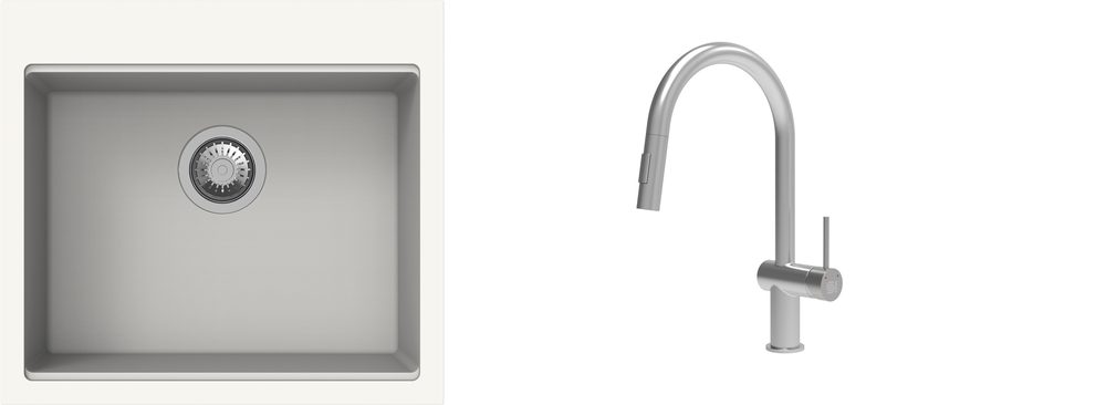 K-StrongSinks S3 Set dřez Ipel 560x510mm granit bílá + Baterie Neris celonerez