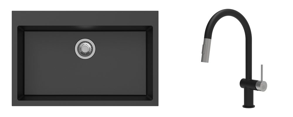K-StrongSinks S3 Set dřez Ipel 780x510mm granit černá + Baterie Neris černá