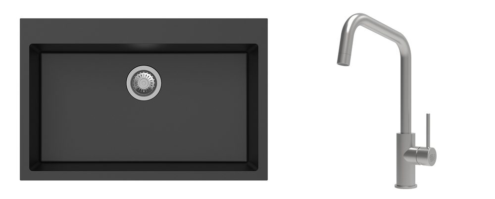K-StrongSinks S3 Set dřez Ipel 780x510mm granit černá + Baterie Arda nerez