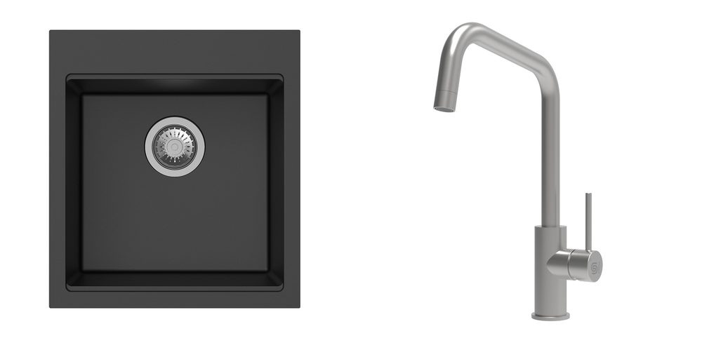 K-StrongSinks S3 Set dřez Ipel 460x510mm granit černá + Baterie Arda nerez