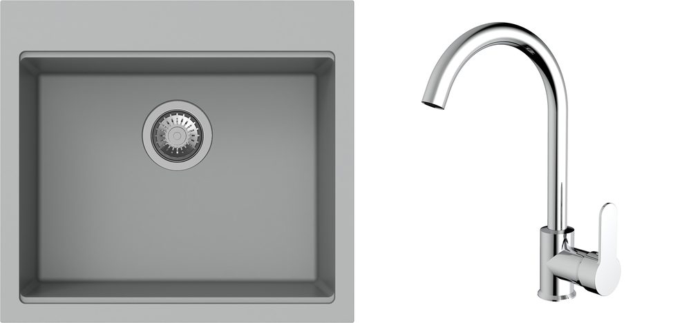 K-StrongSinks S3 Set dřez Ipel 560x510mm granit šedá + Baterie Seina chrom
