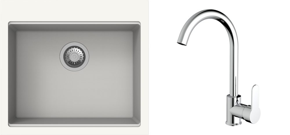 K-StrongSinks S3 Set dřez Ipel 560x510mm granit bílá + Baterie Seina chrom