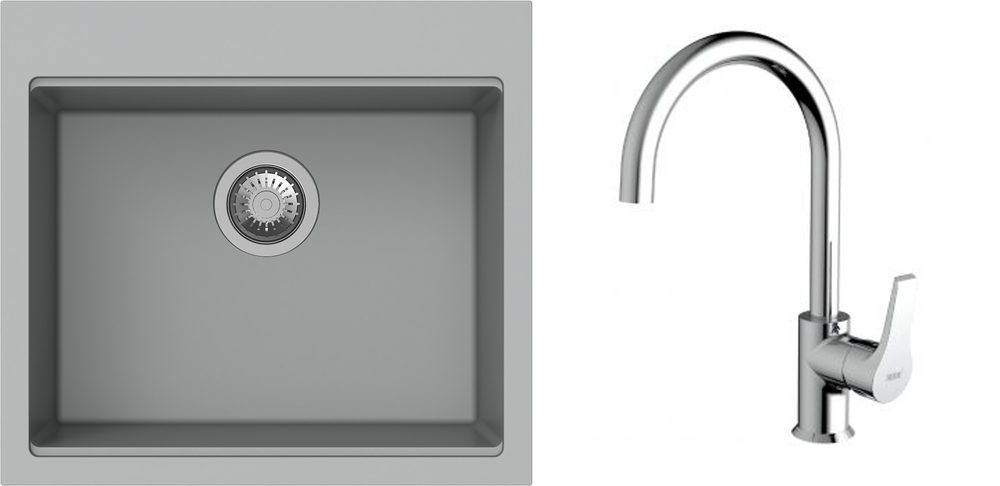 K-StrongSinks S3 Set dřez Ipel 560x510mm granit šedá + Baterie Rhona chrom