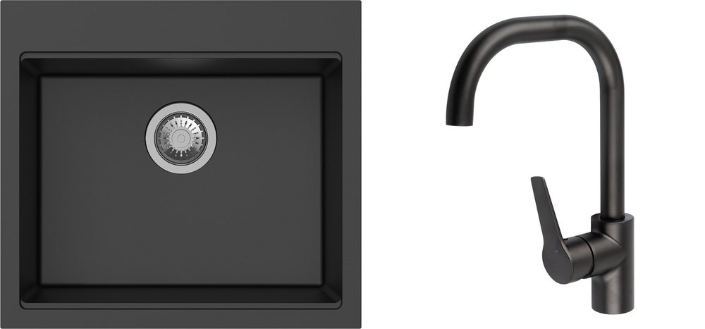 K-StrongSinks S3 Set dřez Ipel 560x510mm granit černá + Baterie Garonne černá