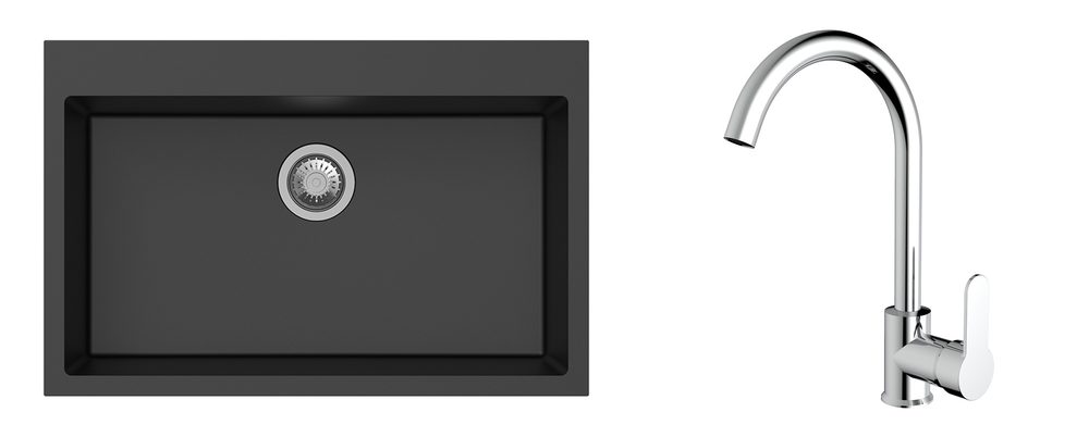 K-StrongSinks S3 Set dřez Ipel 780x510mm granit černá + Baterie Seina chrom