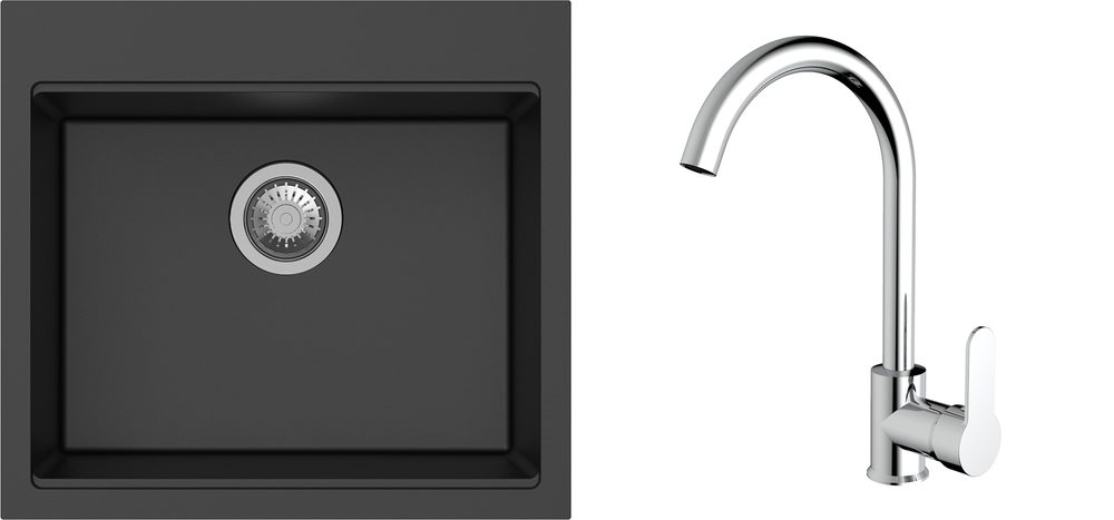 K-StrongSinks S3 Set dřez Ipel 560x510mm granit černá + Baterie Seina chrom