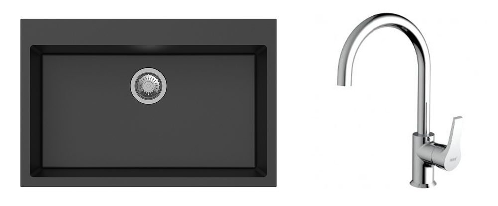 K-StrongSinks S3 Set dřez Ipel 780x510mm granit černá + Baterie Rhona chrom