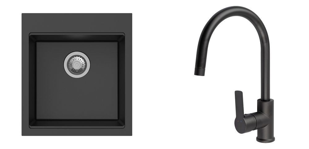 K-StrongSinks S3 Set dřez Ipel 460x510mm granit černá + Baterie Loira černá