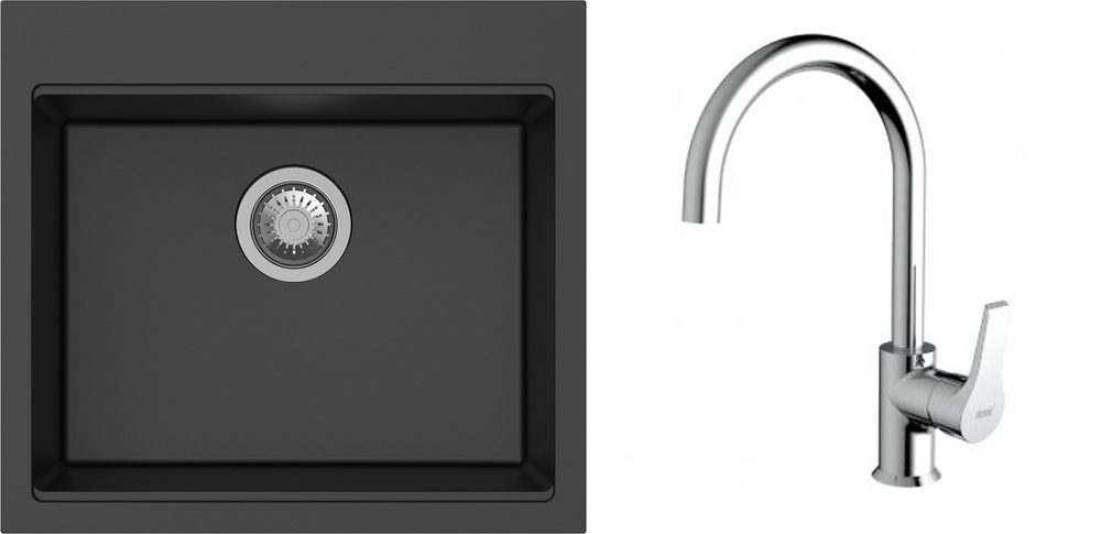 K-StrongSinks S3 Set dřez Ipel 560x510mm granit černá + Baterie Rhona chrom