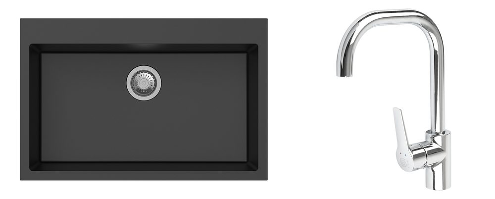 K-StrongSinks S3 Set dřez Ipel 780x510mm granit černá + Baterie Garonne chrom