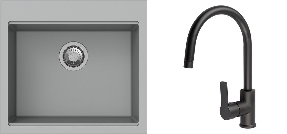 K-StrongSinks S3 Set dřez Ipel 560x510mm granit šedá + Baterie Loira černá