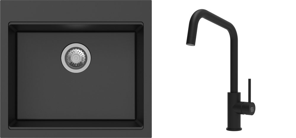 K-StrongSinks S3 Set dřez Ipel 560x510mm granit černá + Baterie Arda černá