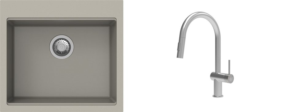 K-StrongSinks S3 Set dřez Ipel 560x510mm granit béžová + Baterie Neris celonerez