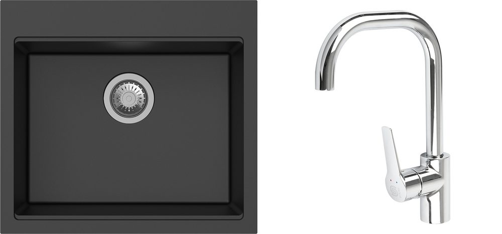 K-StrongSinks S3 Set dřez Ipel 560x510mm granit černá + Baterie Garonne chrom