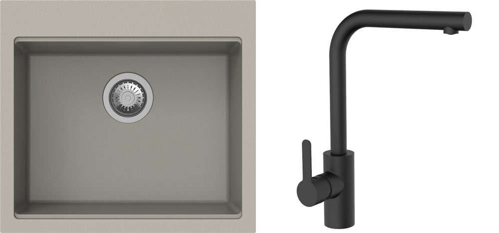 K-StrongSinks S3 Set dřez Ipel 560x510mm granit béžová + Baterie Ipoly černá