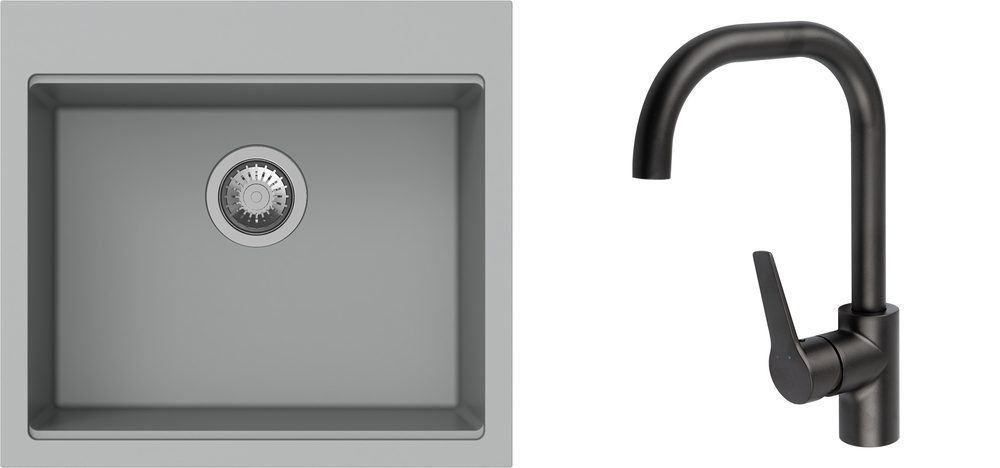 K-StrongSinks S3 Set dřez Ipel 560x510mm granit šedá + Baterie Garonne černá
