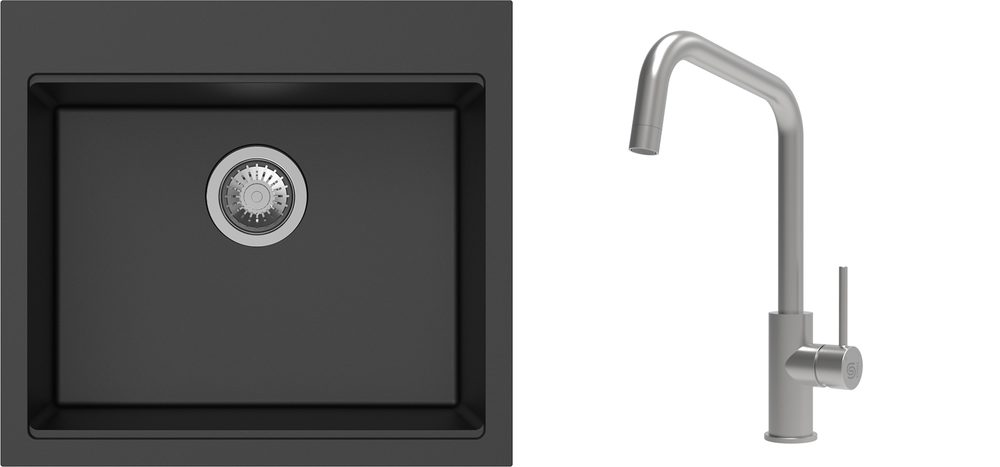 K-StrongSinks S3 Set dřez Ipel 560x510mm granit černá + Baterie Arda nerez