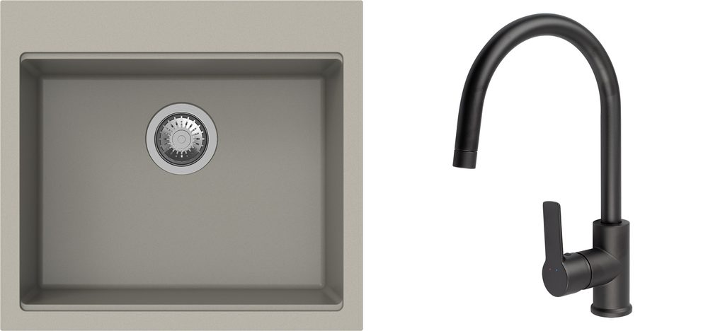 K-StrongSinks S3 Set dřez Ipel 560x510mm granit béžová + Baterie Loira černá