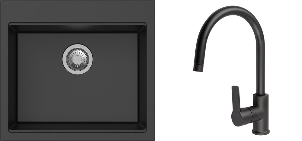 K-StrongSinks S3 Set dřez Ipel 560x510mm granit černá + Baterie Loira černá