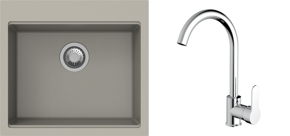 K-StrongSinks S3 Set dřez Ipel 560x510mm granit béžová + Baterie Seina chrom