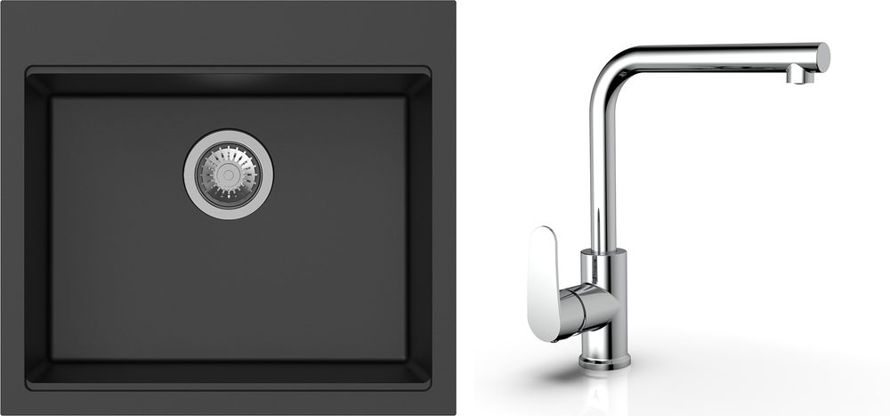 K-StrongSinks S3 Set dřez Ipel 560x510mm granit černá + Baterie Stréva chrom